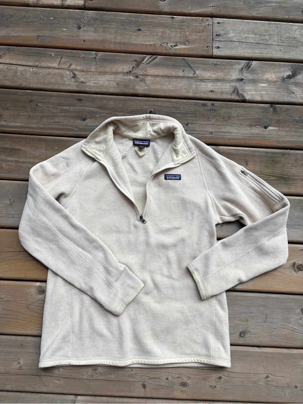 Patagonia Cream Oatmeal 1/4 Zip Fleece Pullover Sweater